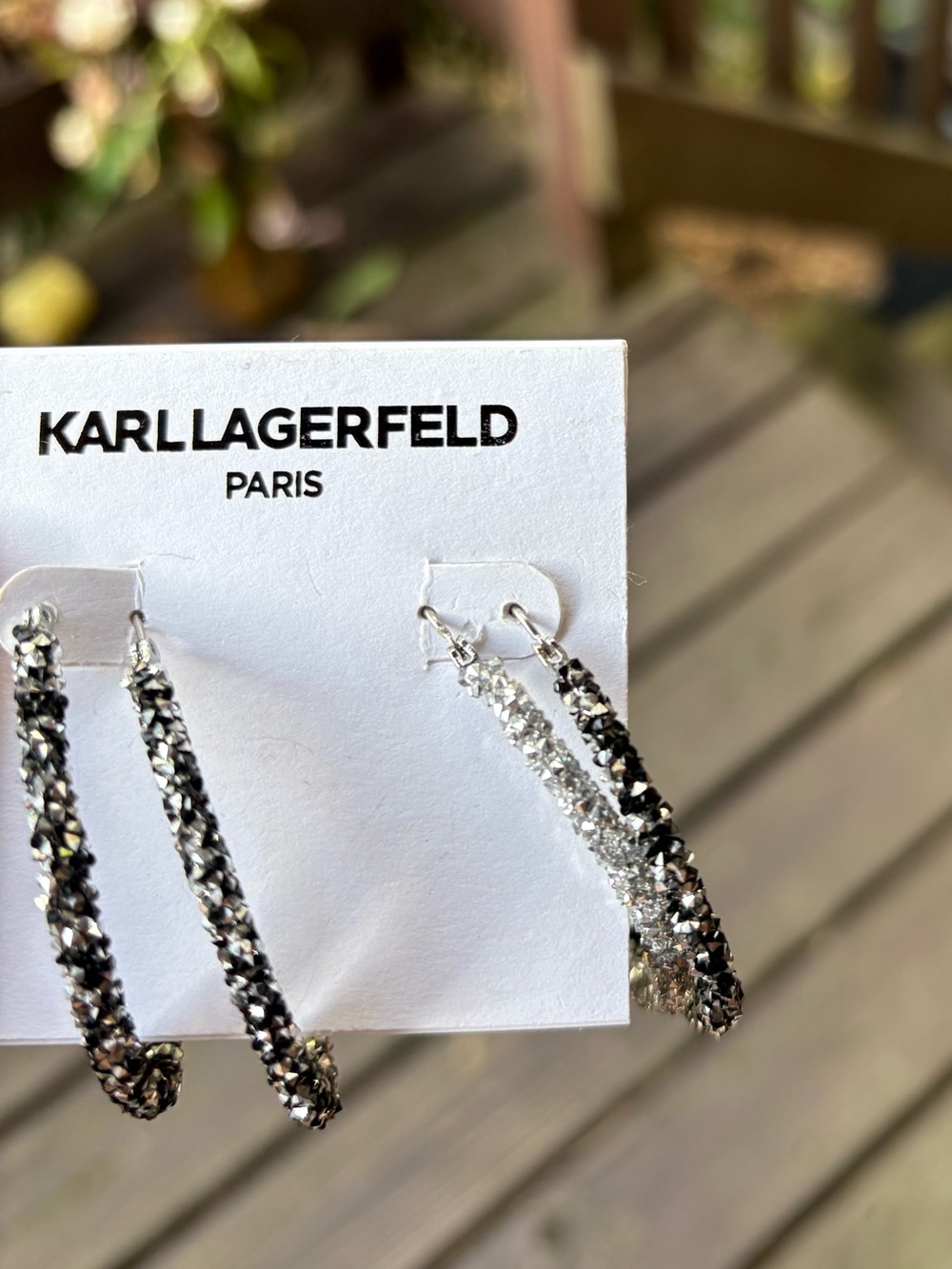 Karl Lagerfeld Crystal Hoop Earrings - Black & Silver 2 pairs new